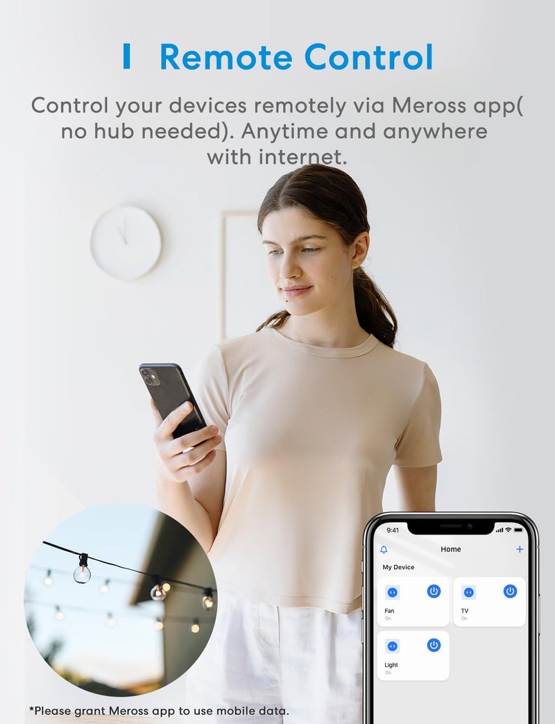 meross Outdoor Dimmer Plug, Smart Outdoor Plug Works with Apple HomeKit, Alexa, Google Home, IP44 Outdoor Dimmer for String Lights Lamps, Patio Lights with Voice & Remote Control, Schedule & Timer - Image 4